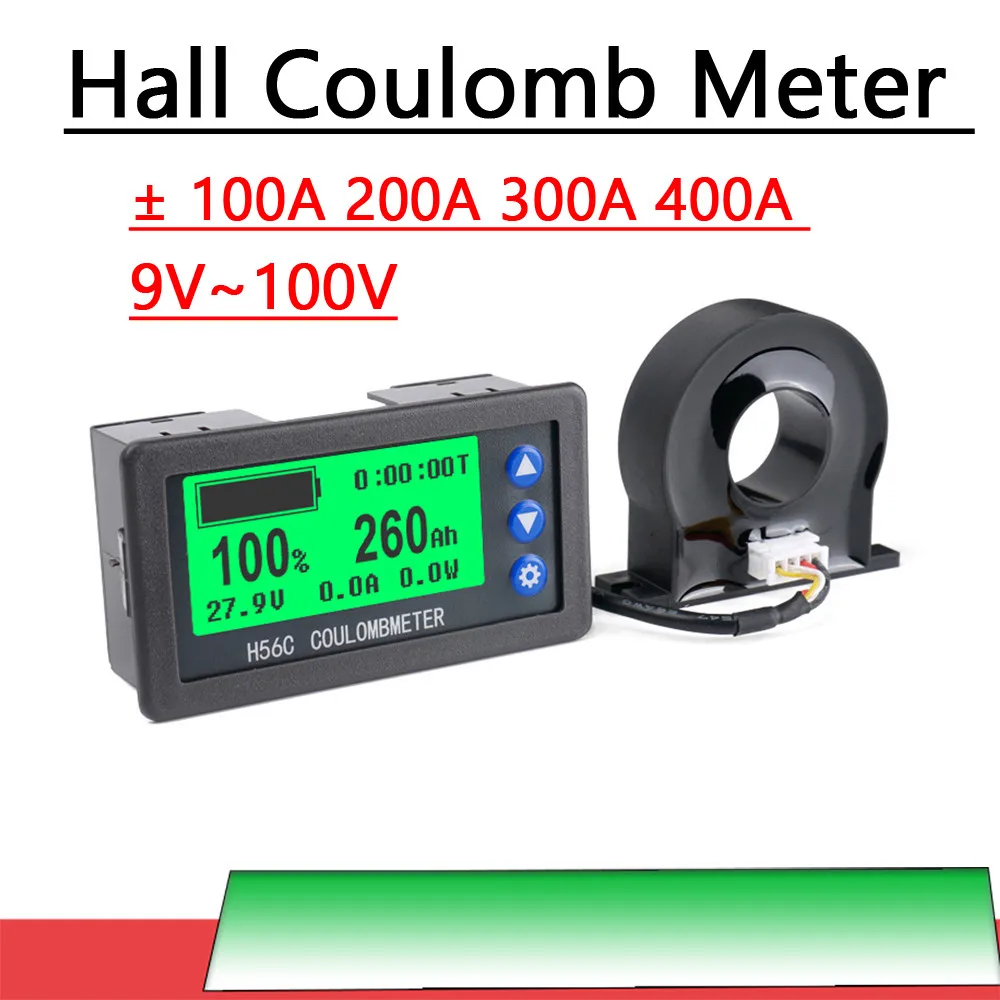 Hall Coulomb Meter 100A 200A 300A 400A Lifepo4 piombo-acido li-ion batteria al litio Monitor Display di alimentazione DC 12V 24V 36V 48V 60V BMS