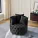 Livingroom Swivel Chair Portable Velvet Barrel Chair Black Button Tufted Single Sofa w/ Universal Wheels, Pillows, Lounge Chair