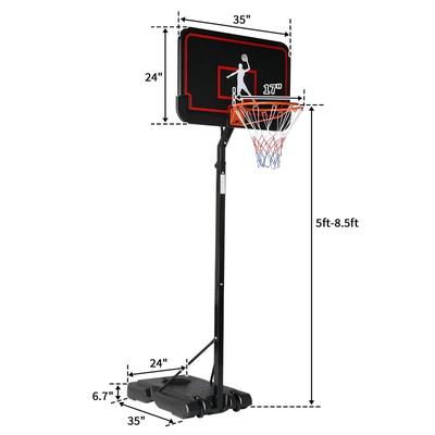 Square PE Board Portable Adjustable Basketball Stand Red And Black