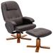 Recliner Chair with Ottoman, Faux Leather Upholstered Swivel Recliner Chair with Wood Base