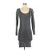 Bebe Cocktail Dress - Bodycon Scoop Neck 3/4 sleeves: Gray Dresses - Women's Size Medium