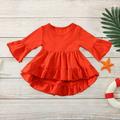 Virmaxy Toddler Children s Bottom Shirt Baby Girl Fashion Cute Solid Colour Ruffle Flare Long Sleeve Top Bottom Shirt Orange 1T