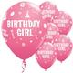 Qualatex Party Decorations Hot Pink Printed Birthday Girl Latex Balloons x 6