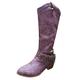 Womens Knee High Boots Clearance Western Cowboy Boots Pointed Toe Mid Heel Retro Tall Cowgirl Boot Cowgirl Buckle Boots Pull On Western Boots Wide Calf Knee High Boots with Side Zipper Purple 7