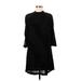 I. Madeline Casual Dress - Shift High Neck 3/4 sleeves: Black Solid Dresses - Women's Size Small