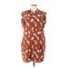 Equipment Casual Dress - Shift Collared Short sleeves: Brown Print Dresses - Women's Size Large