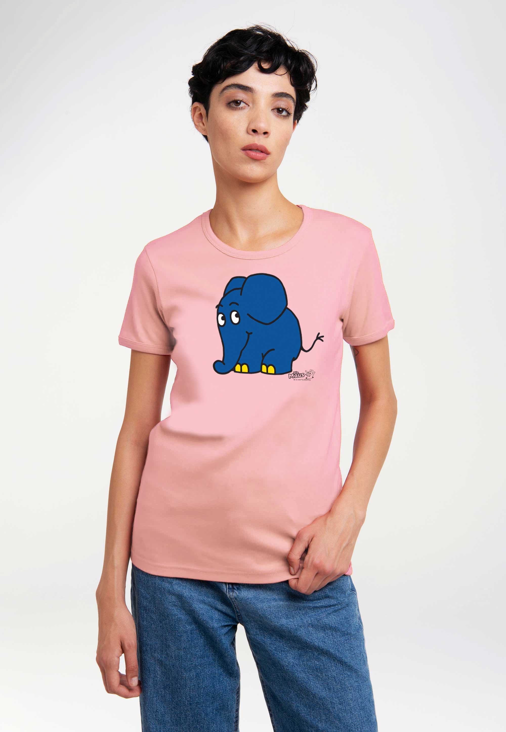 T-Shirt LOGOSHIRT "Sendung mit der Maus - Elefant", Damen, Gr. S, rosa (hellrosa), 100% Baumwolle, unifarben, normal, Rundhals, Shirts T-Shirt, mit coolem Print