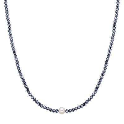 Valero Pearls Perlen-Kette Sterling Silber Hämatit Süßwasser-Zuchtperle in 40,0 cm Basiskette + 5,0 Verlängerung Damen Image