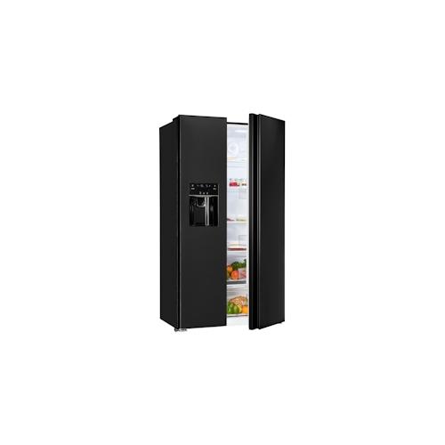 Exquisit Side by Side SBS520-CF-040E inoxlook-az | 513 L Volumen | Side by Side Kühlschrank mit Eiswürfelspender | Wassertank | Kühlschrank schwarz