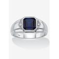 Men's Big & Tall 1.27 Cttw Platinum-Plated Silver Created Blue Sapphire Diamond Accent Ring by PalmBeach Jewelry in Blue (Size 8)