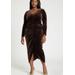 Plus Size Women's V Neck Pleated Front Dress by ELOQUII in Brown (Size 16)