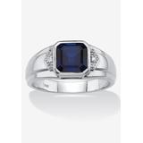 Men's Big & Tall 1.27 Cttw Platinum-Plated Silver Created Blue Sapphire Diamond Accent Ring by PalmBeach Jewelry in Blue (Size 8)