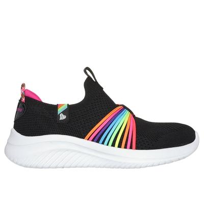 Skechers Girl's Ultra Flex 3.0 - Rainbow Speed Sneaker | Size 11.5 | Black | Textile/Synthetic | Machine Washable