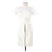 Calvin Klein Casual Dress - Shirtdress High Neck Short sleeves: White Print Dresses - Women's Size 4