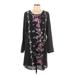 Xhilaration Casual Dress - Mini Scoop Neck Long sleeves: Black Floral Dresses - Women's Size Large