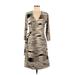 JB by Julie Brown Casual Dress - A-Line V Neck 3/4 sleeves: Tan Dresses - Women's Size Medium