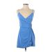 Zara Casual Dress - Wrap V-Neck Sleeveless: Blue Solid Dresses - Women's Size X-Small