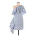 Viva Aviva Casual Dress - Mini One Shoulder 3/4 sleeves: Blue Print Dresses - Women's Size 8