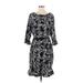 Elle Casual Dress - Sheath Scoop Neck 3/4 sleeves: Black Floral Dresses - New - Women's Size Medium