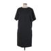 Lafayette 148 New York Casual Dress - DropWaist Crew Neck Short sleeves: Black Solid Dresses - Women's Size Large
