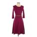 Homeyee Casual Dress - A-Line Scoop Neck 3/4 sleeves: Burgundy Solid Dresses - Women's Size Small