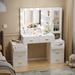 Mercer41 Sherbrooke Makeup Vanity Desk w/ Lighted Mirror, Charging Station, 8 Drawer & 3-drawer Cabinets in Brown/White | Wayfair