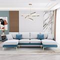 Gray/Blue Sectional - Mercer41 Aristoteles 3 - Piece Upholstered Sectional Sofa w/ Double Chaise Lounge Linen | 34.3 H x 108.5 W x 60 D in | Wayfair