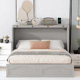 Hokku Designs Lottelore Murphy Storage Bed w/ Charging Station Metal in Gray | 41 H x 57.3 W x 80.5 D in | Wayfair 782504431AE141BBB7BDE6934D9DB33A