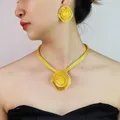 KDLUN-Parure de Bijoux Africains en Or Jaune pour Femme Boucles d'Oreilles Pendantes Collier
