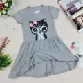 Robe d'été pour petites filles de 2 3 4 5 6 7 et 8 ans imprimé chat gris rose vêtements pour