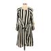 Topshop Casual Dress - Mini Cold Shoulder 3/4 sleeves: Ivory Stripes Dresses - Women's Size 8