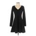 Ann Taylor LOFT Casual Dress - A-Line V-Neck Long sleeves: Black Solid Dresses - Women's Size 2