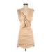 BCBGMAXAZRIA Cocktail Dress - Bodycon Plunge Sleeveless: Tan Solid Dresses - Women's Size 4