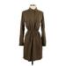 Uniqlo Casual Dress - Shirtdress Collared Long sleeves: Brown Solid Dresses - Women's Size Small