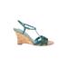Nordstrom Wedges: Teal Print Shoes - Women's Size 9 1/2 - Open Toe
