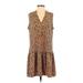 Nine West Casual Dress - DropWaist V Neck Sleeveless: Brown Dresses - Women's Size Medium