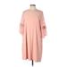 Nina Leonard Casual Dress - Shift Crew Neck 3/4 sleeves: Pink Print Dresses - Women's Size Large