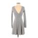Urban Outfitters Casual Dress - Mini Plunge Long sleeves: Gray Solid Dresses - Women's Size X-Small