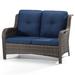 Winston Porter Meikel 49" Wide Outdoor Wicker Reversible Loveseat w/ Cushions Wicker/Rattan in Blue | 34 H x 49 W x 33 D in | Wayfair