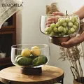 Base en bois de verre transparent européen assiette à fruits bol à salade rangement de bonbons et