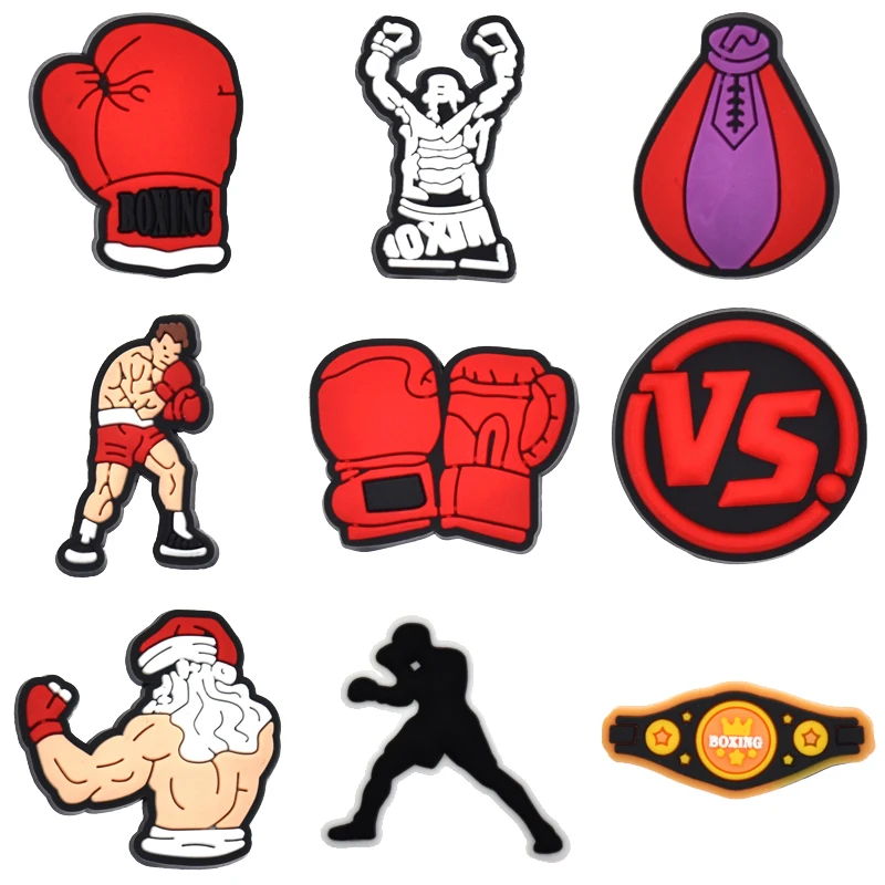 Breloques de chaussures de boxe rouges pour Crocs, accessoires pour hommes, épingles de sabots, Badge pour femmes, Jeans pour garçons et filles, décorations pour enfants, accessoires de chaussures à