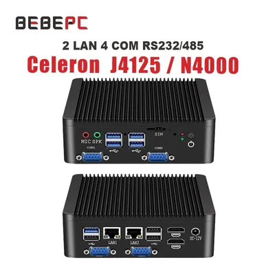 BEBEPC – Mini PC industriel Windows 10 Pro/Linux Celeron J4125 Quad-Core N4000 2x LAN 4 com