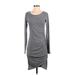 Leith Casual Dress - Bodycon Scoop Neck Long sleeves: Gray Marled Dresses - Women's Size Small