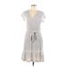 Caution to the Wind Casual Dress - Mini V-Neck Short sleeves: Gray Solid Dresses - Women's Size Medium