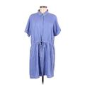 Nine West Casual Dress - Shirtdress High Neck Short sleeves: Blue Print Dresses - Women's Size Medium