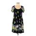 ECI Casual Dress - A-Line Scoop Neck Short sleeves: Black Floral Dresses - Women's Size 10