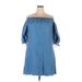 Speed Control Casual Dress - Shift Open Neckline 3/4 sleeves: Blue Print Dresses - Women's Size 2X