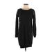 AMS Pure Casual Dress - Sweater Dress Scoop Neck Long sleeves: Black Solid Dresses - Women's Size 6