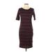 Lularoe Casual Dress - Midi: Burgundy Stripes Dresses - Women's Size Large