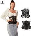 Estate scava fuori vita Cincher Shaper 5 metallo Busk donna pelle nera maglia traslucida corsetto sottoseno Top Plus Size XS-6XL
